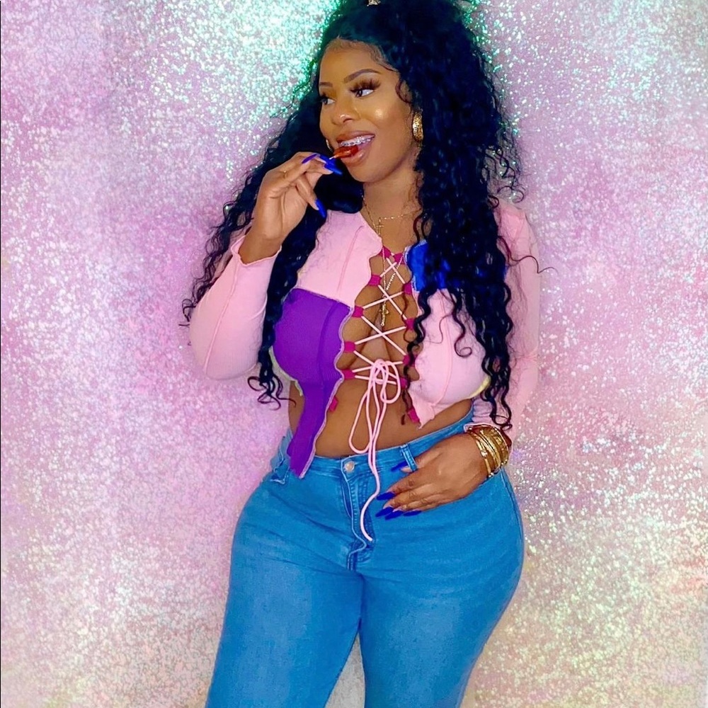 Colorful patch work tie up crop top